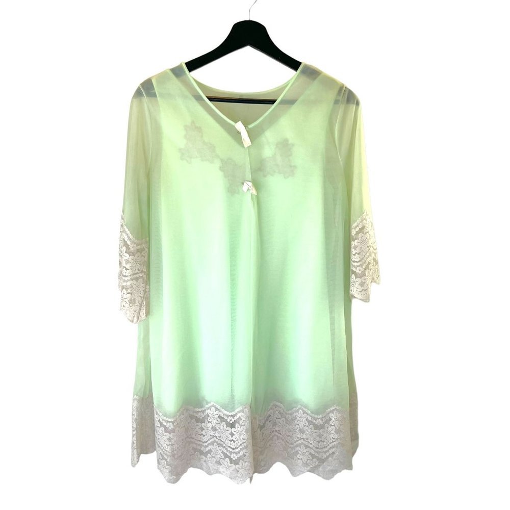 Vintage 50s Sears Green Lace Sheer Babydoll Nightgown and Robe Medium